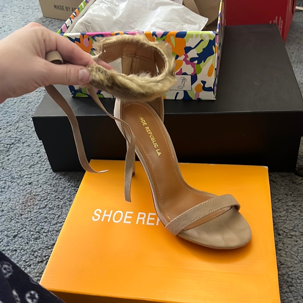 Nude suede heels. Size 7 worn twice. In new condition